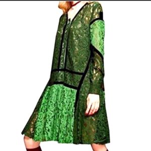 Elf Sack Green Black Lace Velvet Boho Dress Medium